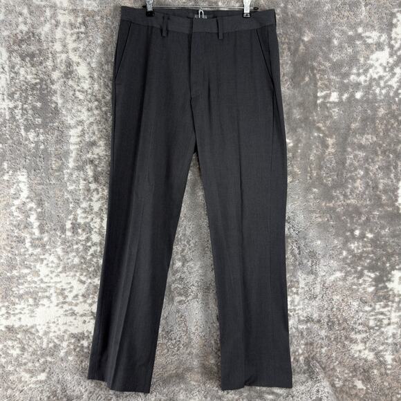 Kenneth Cole Reaction Size 31/32 Flat Front Career Pants Gray Straight Leg - Picture 1 of 13